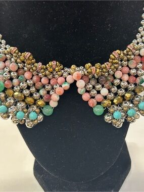 Beautiful Pam Hiran beaded silver tone bib collar necklace